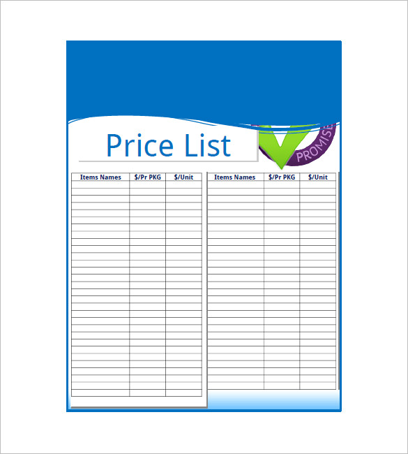 price list template free