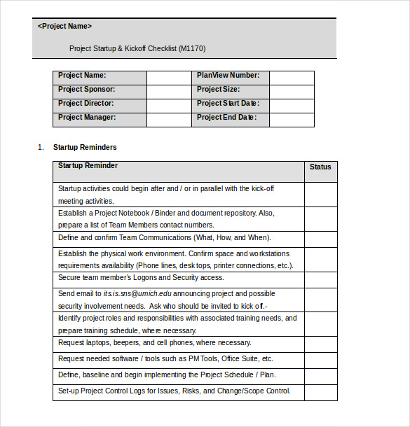 Project Checklist Template Word Format
