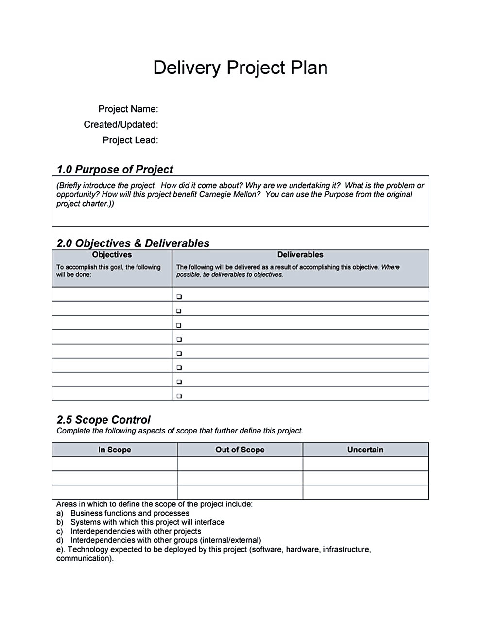 project plan and template