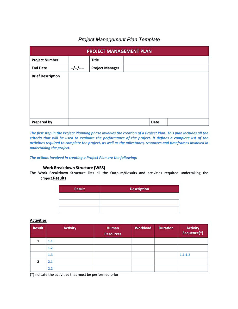 Word Document Project Plan Template Word