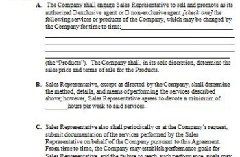 sales representative contract agreement template