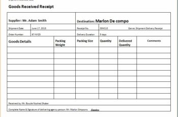 Shipment Delivery Receipt Template