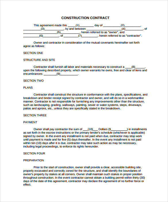 8 Construction Contract Template Considering Basic Elements And Making