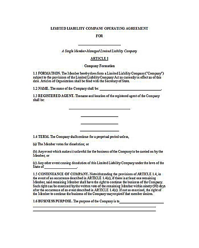 SingleMember Operating Agreement Template