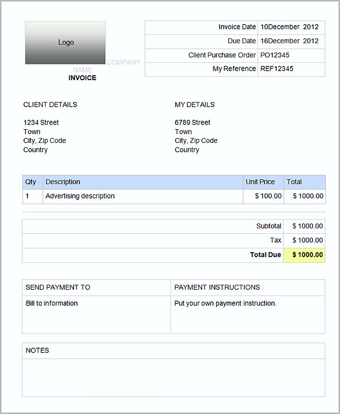 create invoice microsoft word