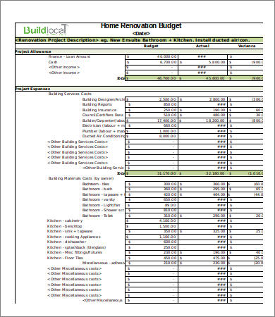 4 Renovation Budget Template