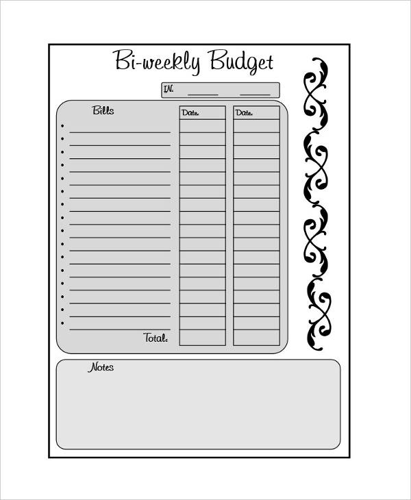 Blank Bi Weekly Budget Template