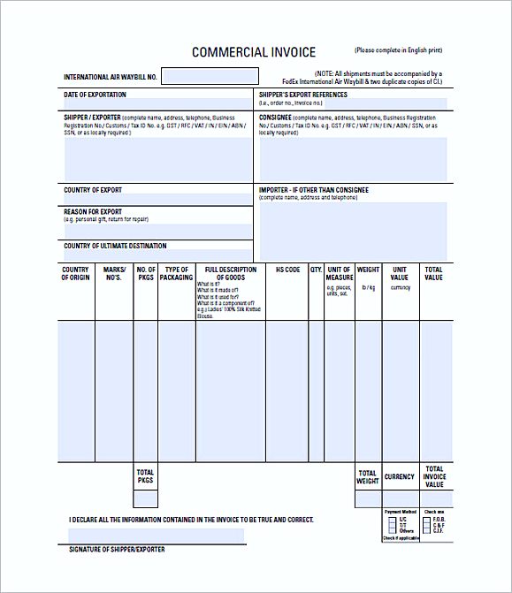 commercial invoice template form 10 327