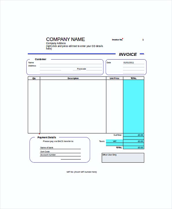 Blank Self Employed Invoice templates