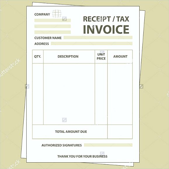 Blank paper tax invoice form