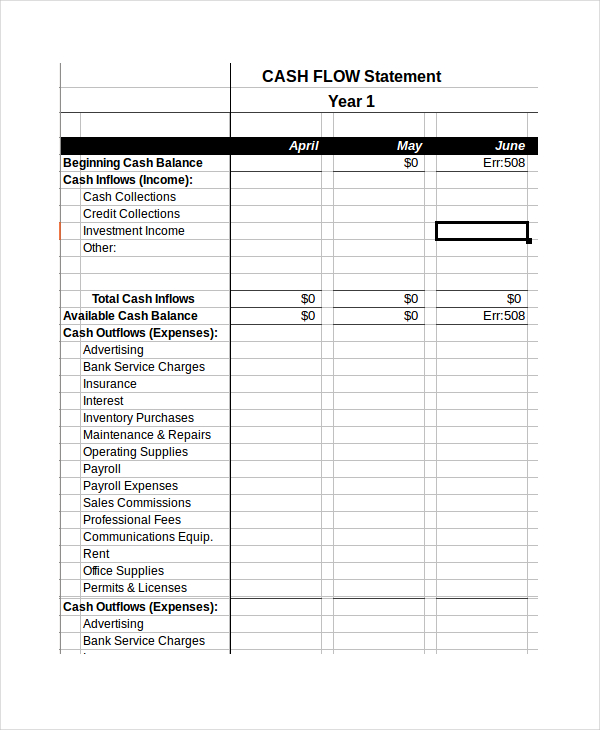 Cash Flow Statement Template Excel