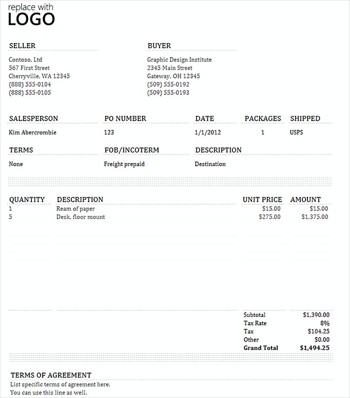 Commercial Invoice templates