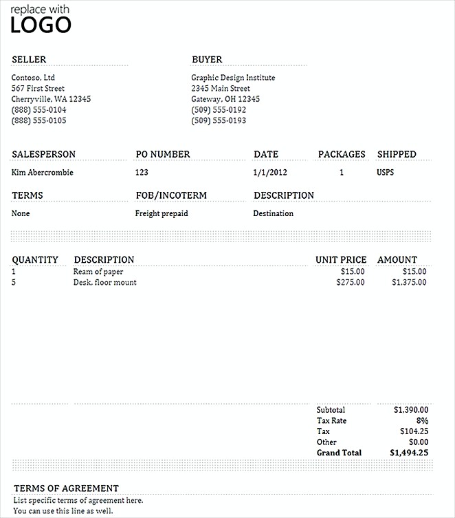Commercial Invoice templatess