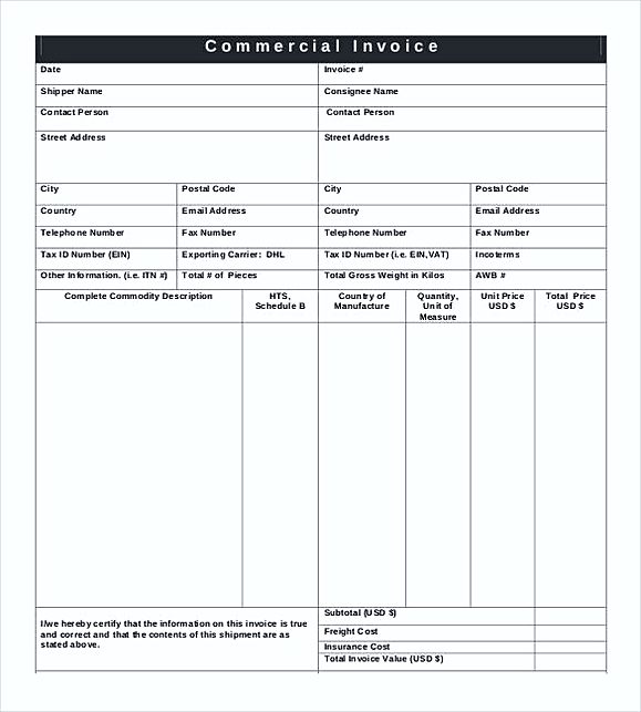 commercial invoice template meaning