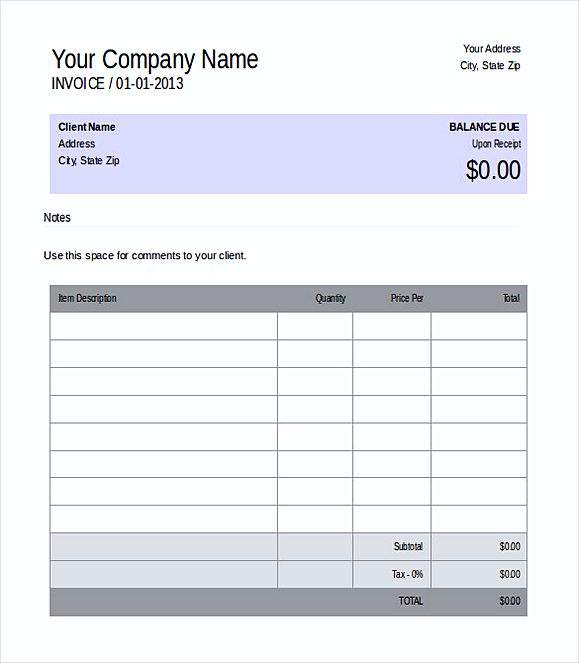 Editable Blank Invoice templates for MS Word