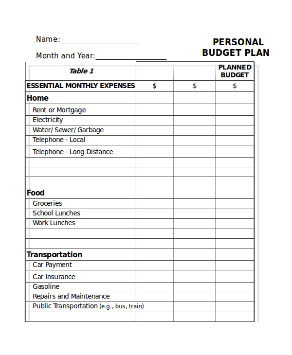 Essential Monthly Expenses Budget Template