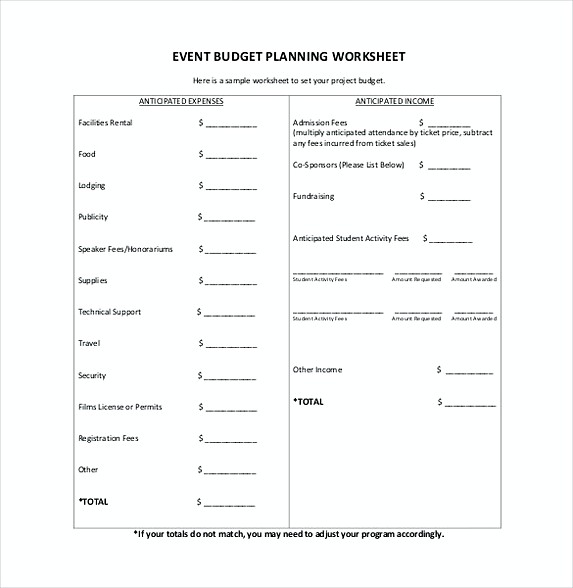 Event Planning Budget Template