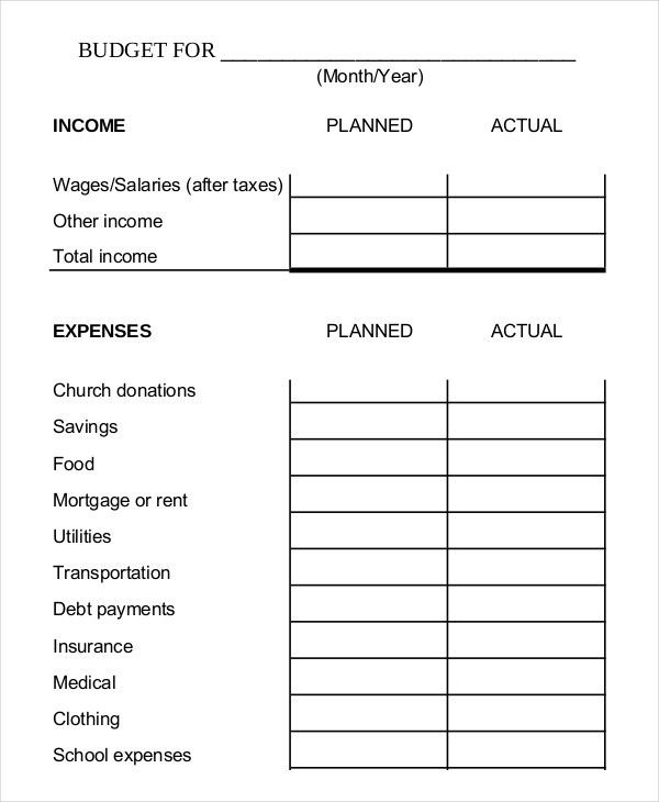 Family Budget Worksheet