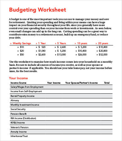 Free Home Budgeting Worksheet