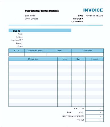 Free Printable Catering Invoice templates