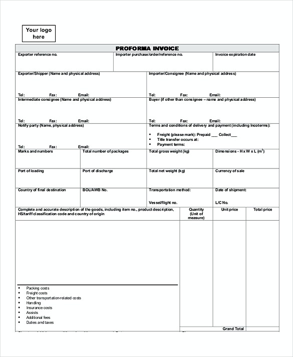 Free Proforma Invoice templates