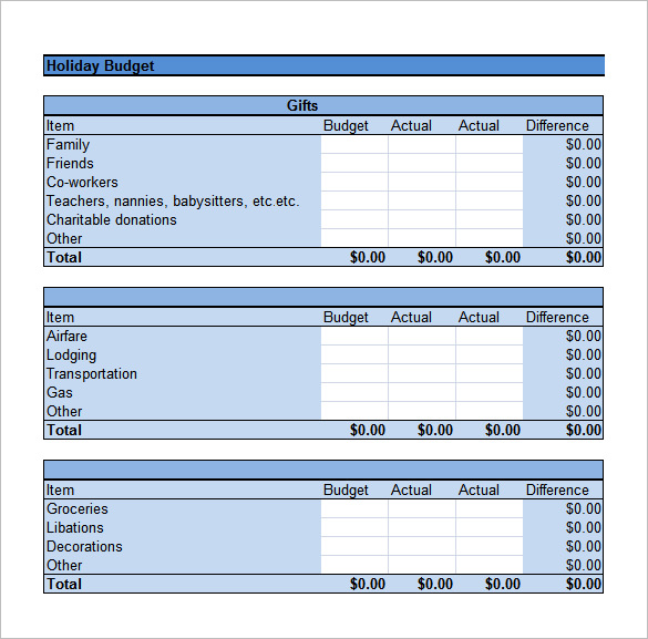 Holiday Budget Calculator Excel