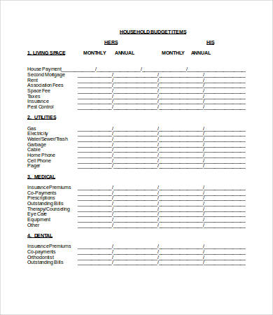 Household Budget Template Word