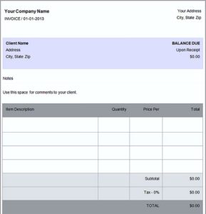 how to create invoice on word