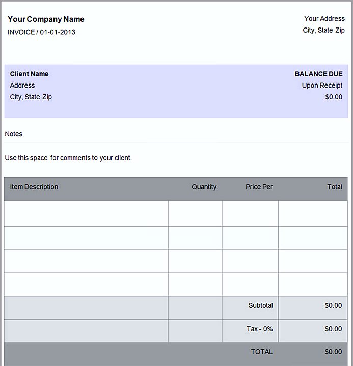 where is invoice template in word