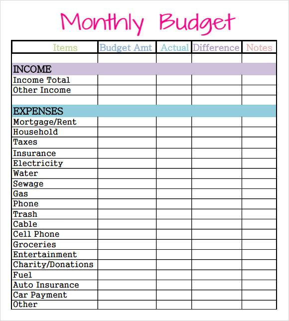 Monthly Budget Template for restaurant