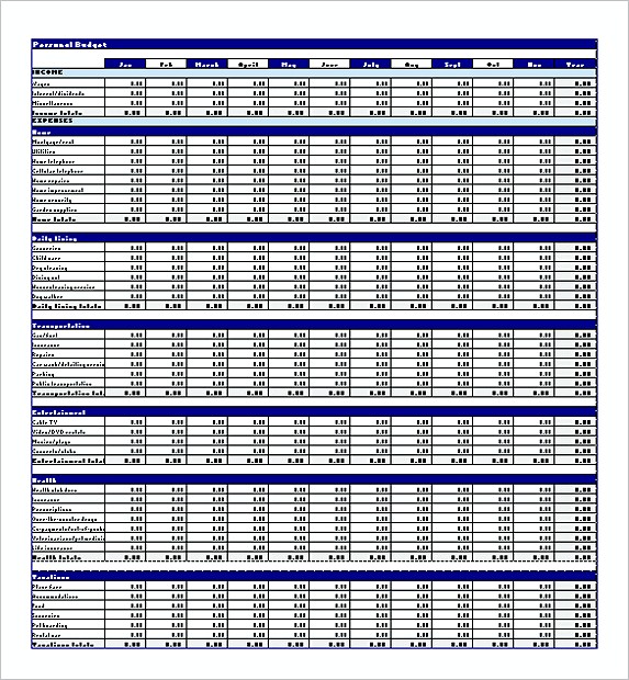 Personal Budget Excel Template
