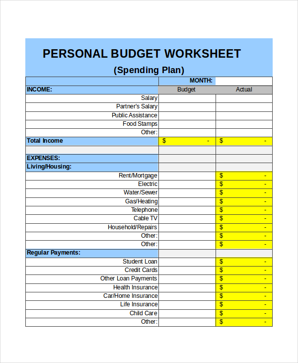 Personal Monthly Budget Income Template