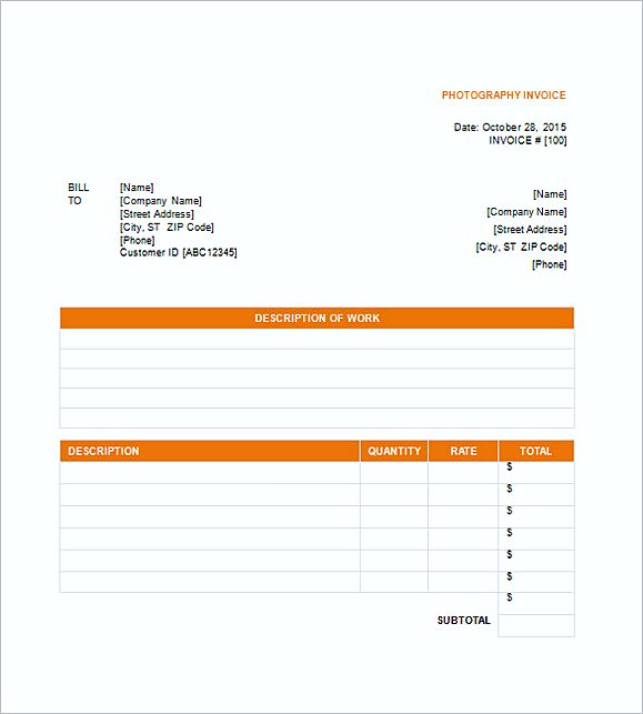 Photography Invoice templates