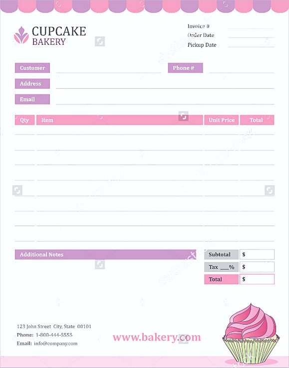 Pink Colour Blank Bakery Invoice templates