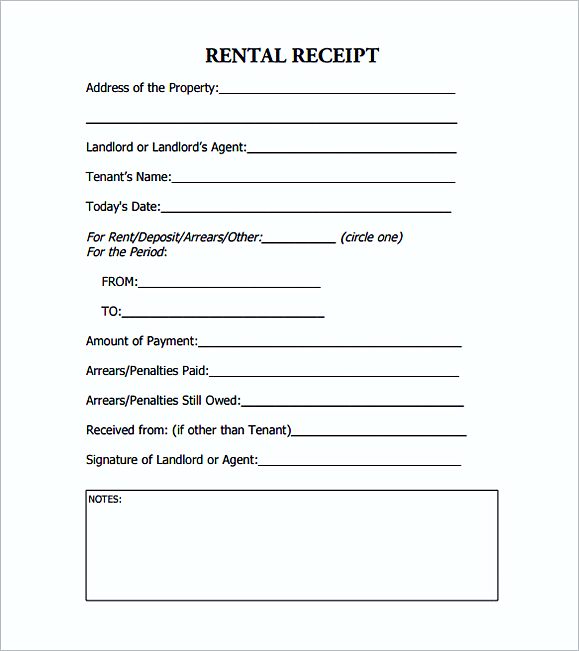 Printable rent Payment Receipt PDF Free