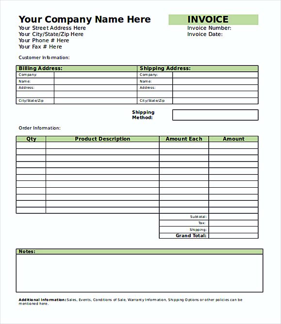 Printables simple Blank Invoice templates
