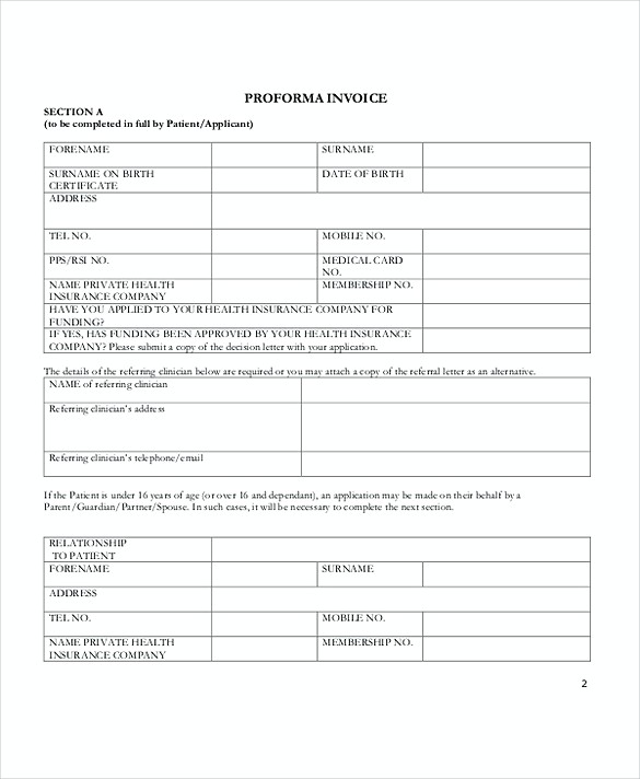 Proforma Invoice for Health Services templates