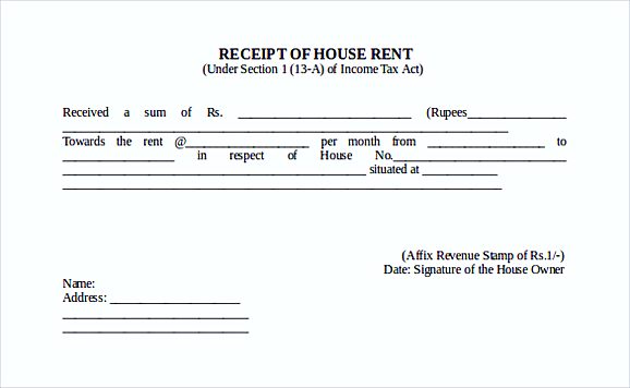 Receipt Of House Rent Free Doc Format templates