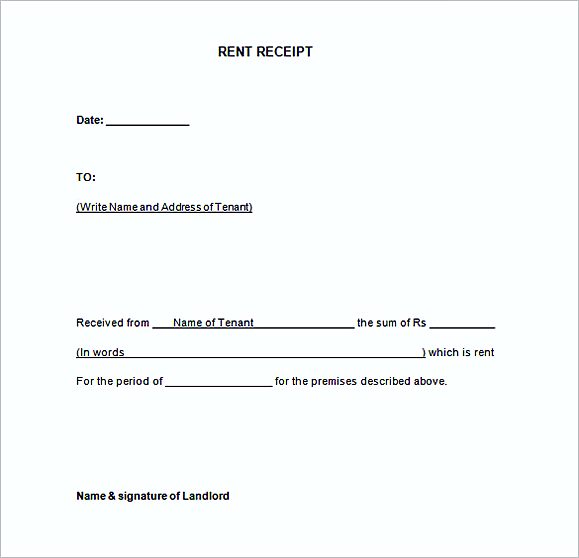 Rent Receipt Format DOc Free