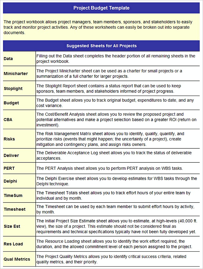 Sample Project Budget Template
