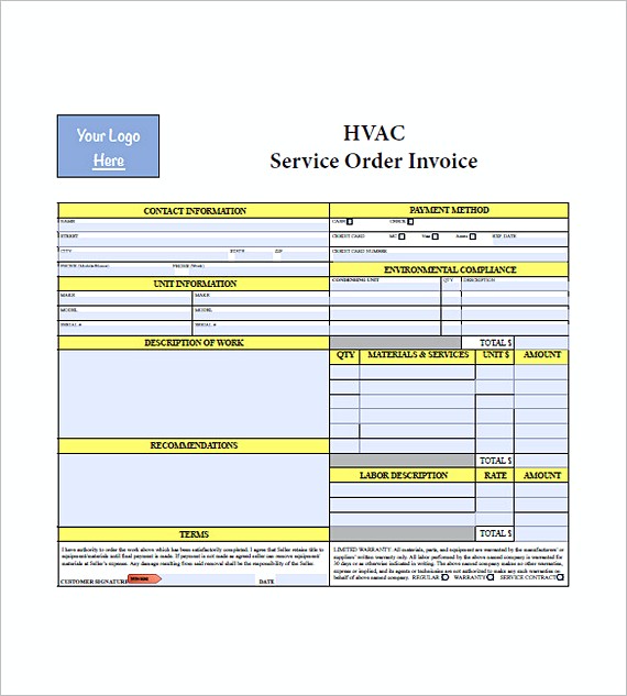 hvac invoices for order