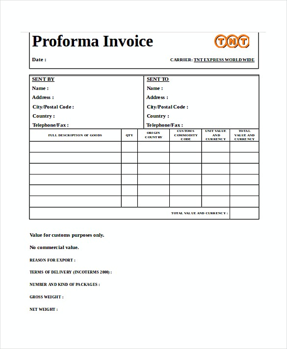 Simple Proforma Invoice templates Word