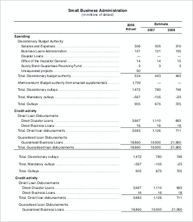 Small Business Administration Budget