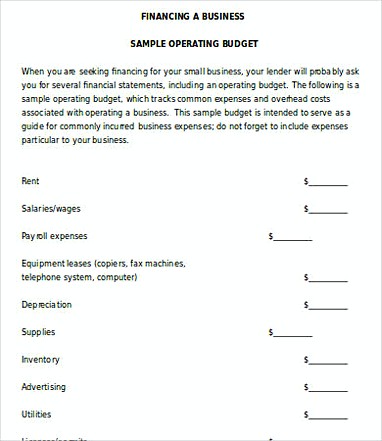 Small Business Operating Budget Template
