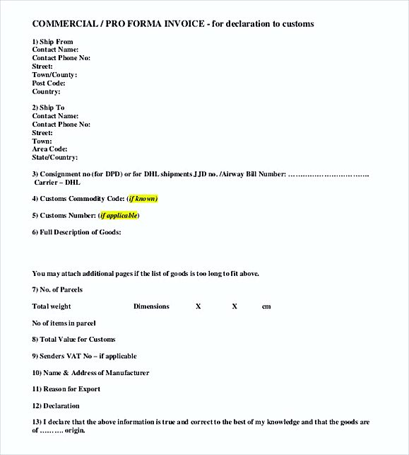 Standard Commercial Proforma Invoice Format