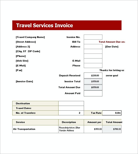 Word Formatted Service Invoice templates
