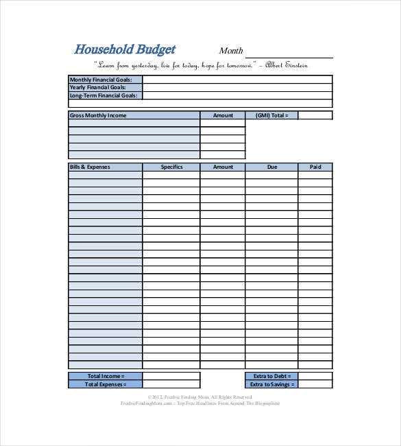 basic household budget template