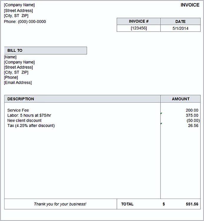 create a simple invoice in word