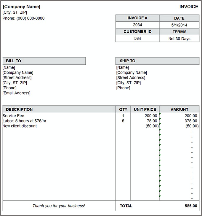 construction invoice template for openoffice