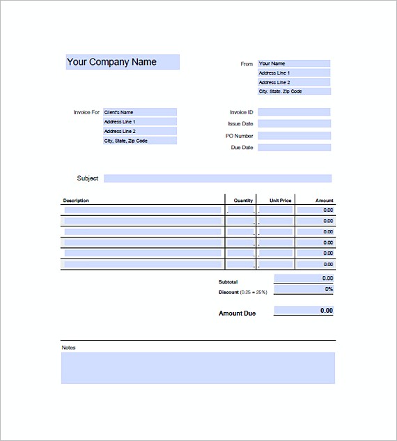 blank standard invoice templates
